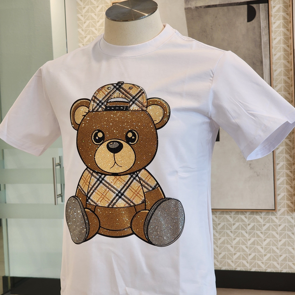 Verselli The Rhinestone Teddy Bear Men's White T-Shirt Various Sizes - Picture 5 of 11